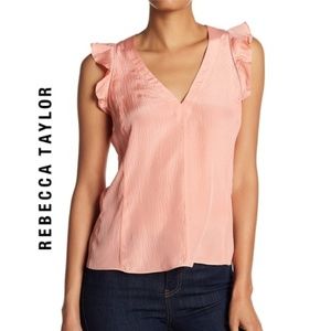 NWT Rebecca Taylor Silk Ruffle V-Neck Top blouse